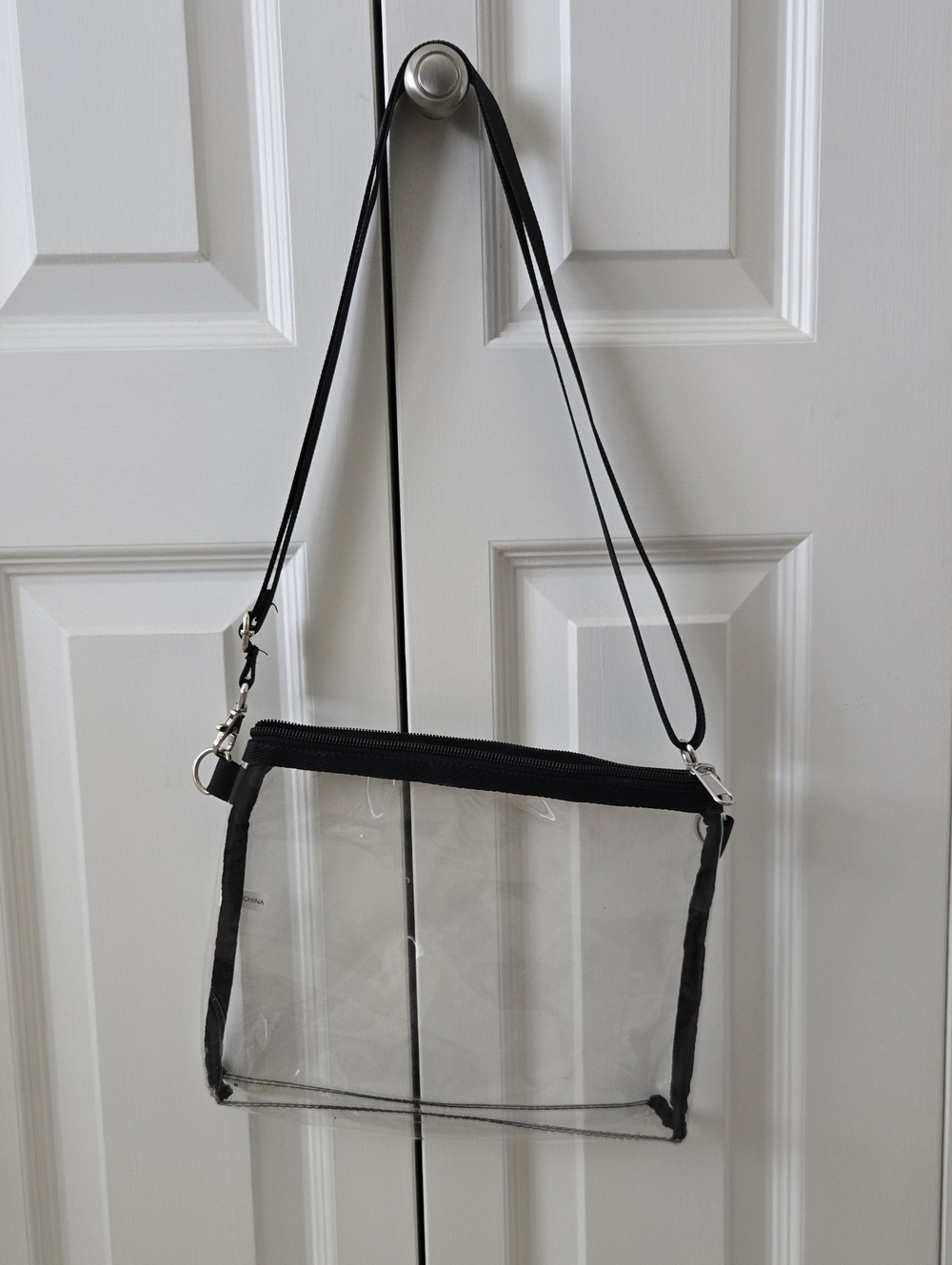 Clear Crossbody Bag with Black Trim and Strap